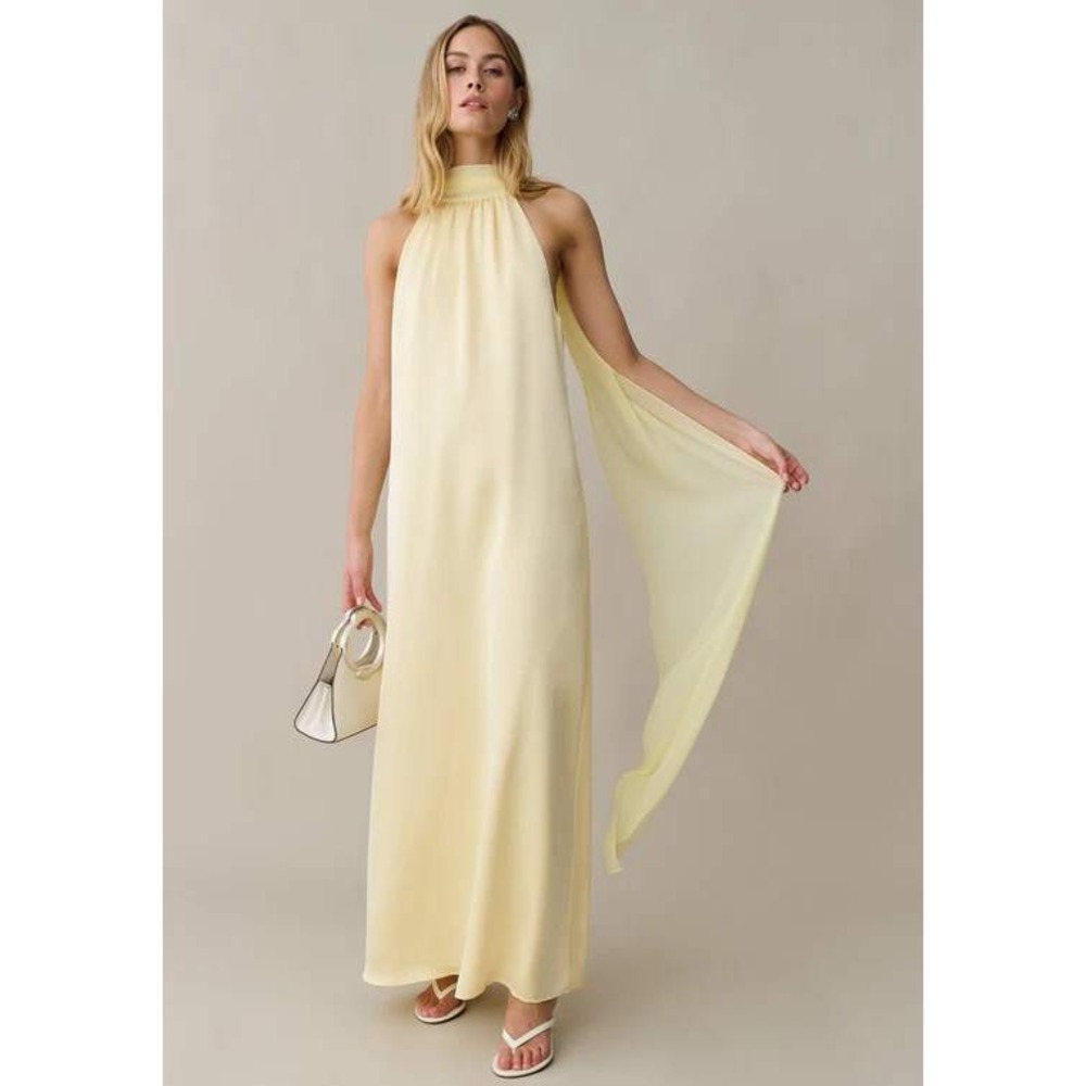 NWT o.p.t Alessia Satin Halter Maxi Dress in Butter Yellow - Size XS - Picture 5 of 13